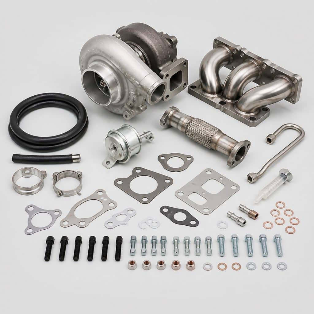 Kit de montage turbo présenté sur fond clair