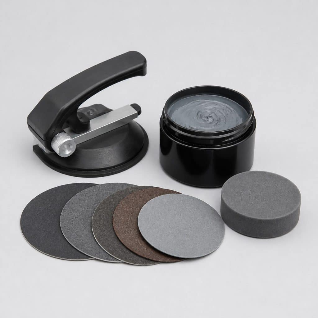 Kit de rodage de soupapes présenté sur fond clair