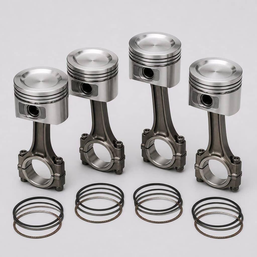 Kit de pistons complets 4 cylindres présenté sur fond clair